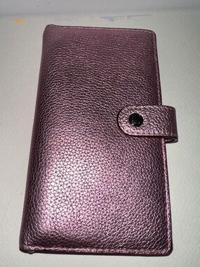 Coach Metallic Rose Gold Leather Wallet Clutch Snap Closure Card Holder Organize
